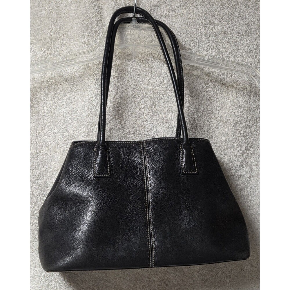 VTG Fossil Leather Double Handle Satchel Bag Purse Black Authentic Mid-2000s Y2K